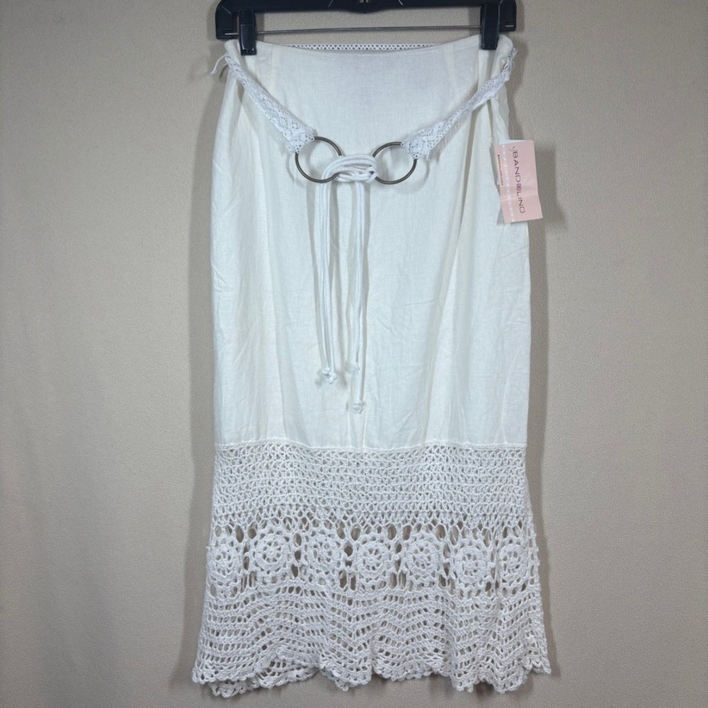 NWT Bandolino Crochet Midi Skirt 4 White Boho Beach Coastal Cottagecore Coquette